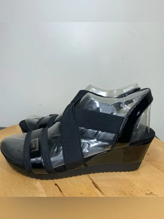 𝅺anne Klein Sport Black Wedged Elastic straps Sandals memory foam insoles - Picture 4 of 14